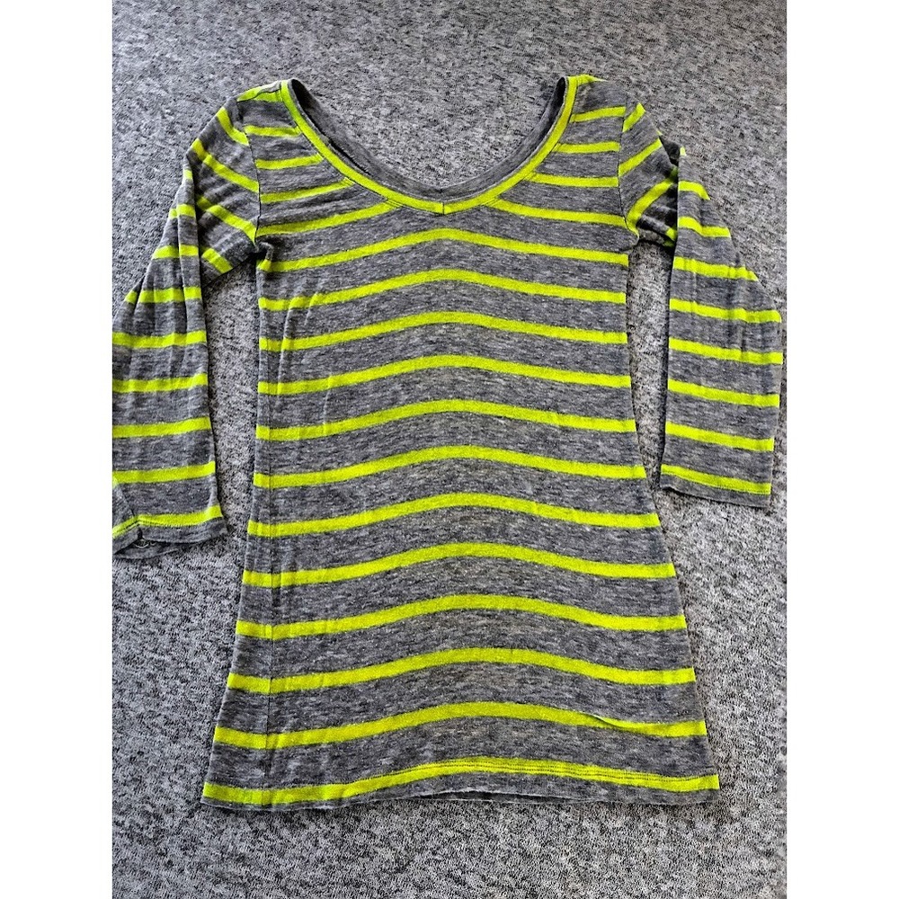Vintage CAbi 3/4 sleeve gray and yellow stripe XS